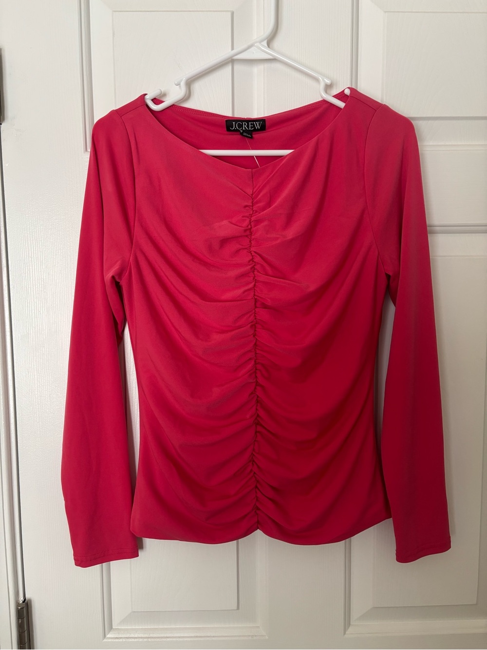 J. Crew Ruched Front Long-Sleeve Top - Bright Pink Medium NWT